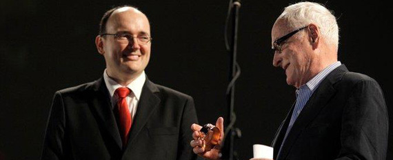 Zlatko Vidačković i James Ivory nakon dodjele Zlatne Arene za životno djelo 2011. godine u Areni